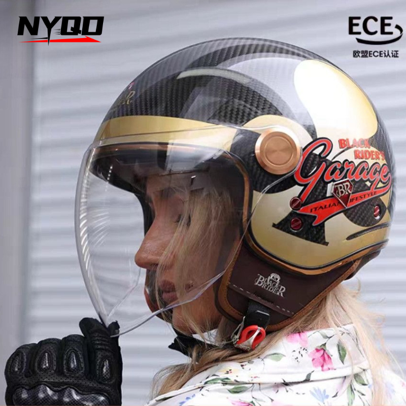 Vintage Open Face Retro Helmet - BEON BR20 Carbonfaser Retro Halbhelm Open