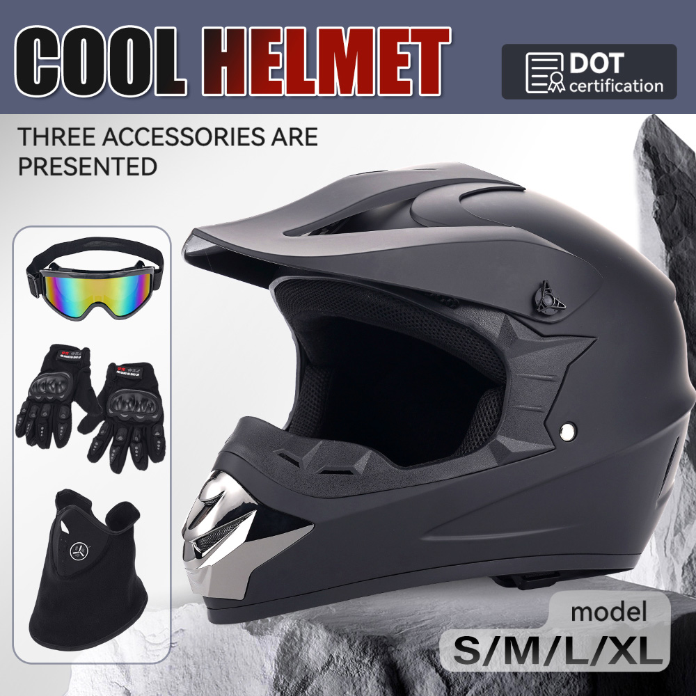 Off Road Motocross Helmet Goggles Set - Offroad-Motorradhelm, vierteiliges Set für Erwachsene, DOT-zertifiziert,