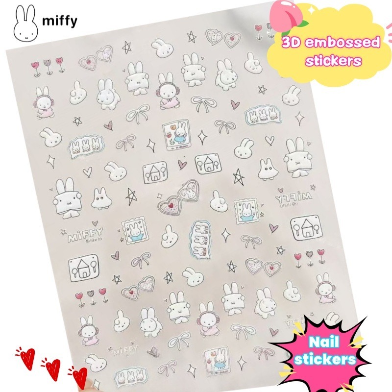 Atv Parts - Miffy Cartoon-Nagelaufkleber, Anime-Kaninchen, wasserfest, dreidimensional geprägt,
