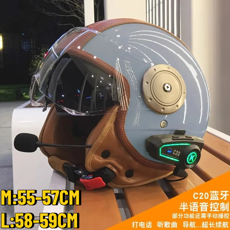 Full Face Motorcycle Helmet With Bluetooth - Elektrischer Motorrad-Doppelspiegel-Smart-Bluetooth-Helm Unisex 3C Retro Thermischer